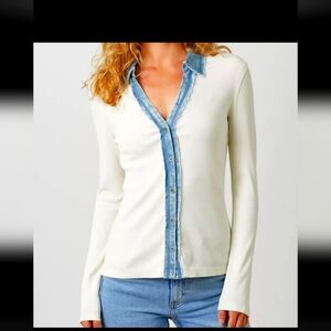 Mystree Cream and Blue Button Down Shirt